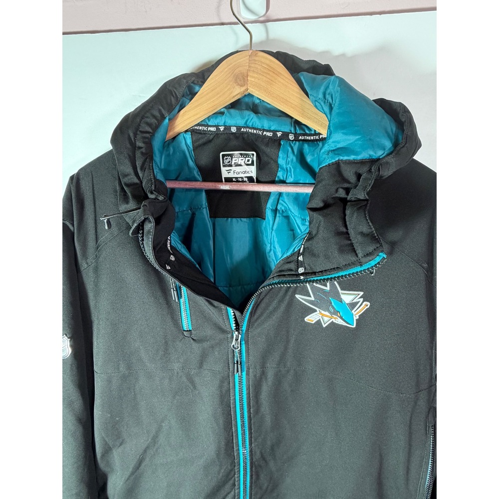 NHL San Jose Sharks Fanatics Authentic Pro Hooded Jacket Black Teal XL Mens - Picture 5 of 11